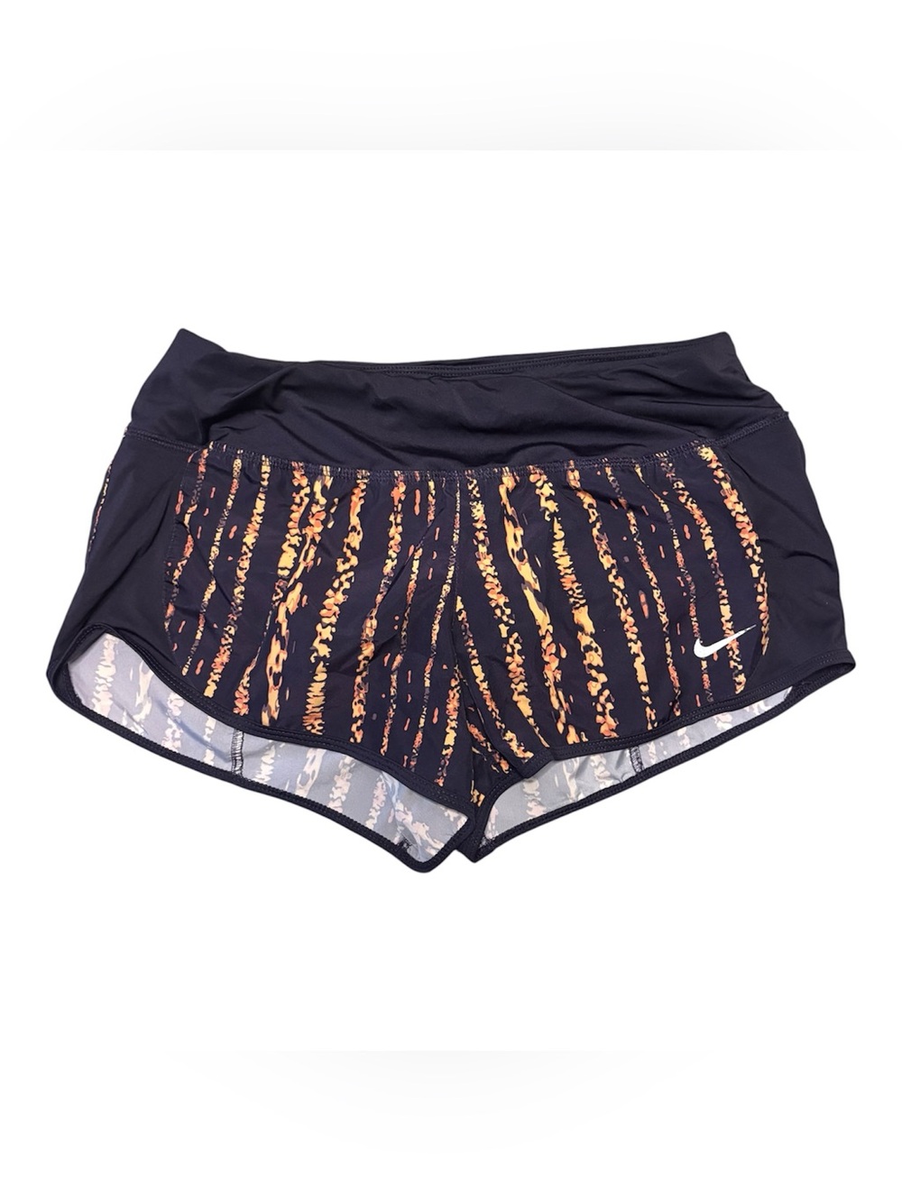Nike Dri-Fit Women's Small Running Lined Shorts Dark Purple & Orange Stripes